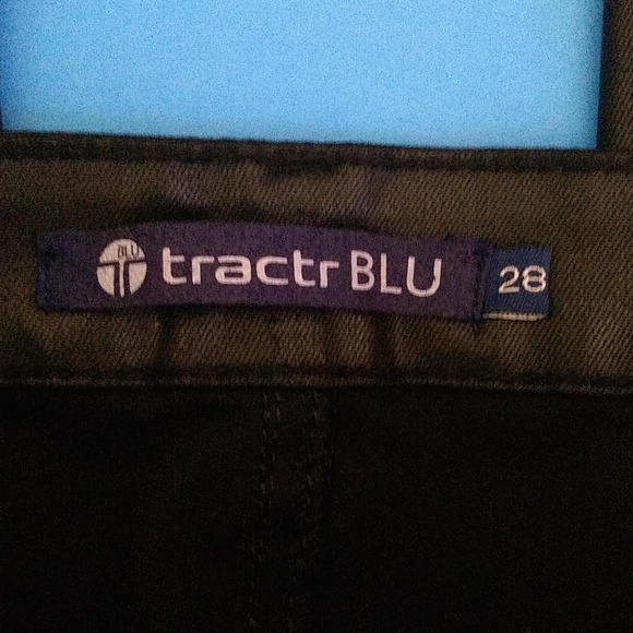 Tractor blu faux leather pants/ jeans size 28 w/ silver sequins at the sides - Picture 2 of 9